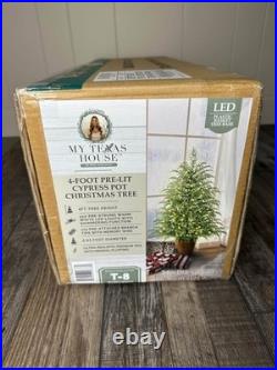 My Texas House 4FT Pre-Lit Cypress Pot Artificial Christmas Tree Warm White NEW