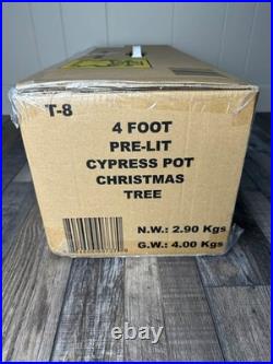 My Texas House 4FT Pre-Lit Cypress Pot Artificial Christmas Tree Warm White NEW