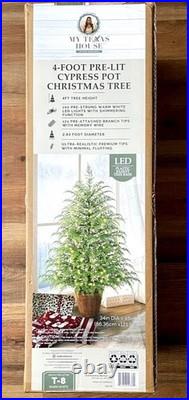 My Texas House 4FT Pre-Lit Cypress Pot Christmas Tree LED Lights NEW