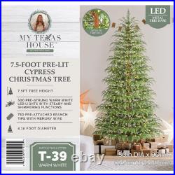 My Texas House 7.5ft Cypress Pre-Lit LED Christmas Tree 500 Twinkle Lights USA