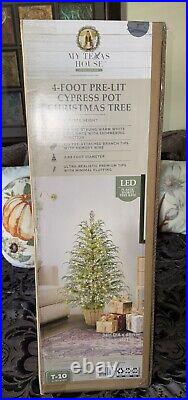 My Texas House NIB Potted 4FT Pre-Lit Cypress Tree 100 Twinkle LED Lights NIB