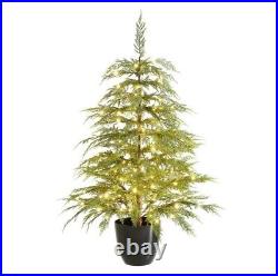 My Texas House Potted 4' Pre-Lit Cypress Artificial Christmas Tree, 100 LED NEW