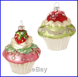 NEWRaz Cupcake & Candy Glass Christmas OrnamentSet of 2Tree/Wreath/Strawberry