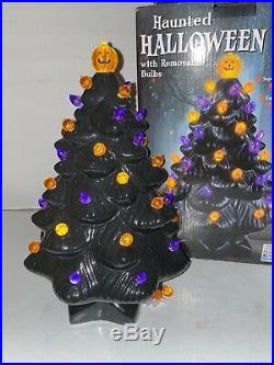 NEW 14 Mr Christmas Ceramic Haunted Black Halloween Tree Pumpkin LED Lighted