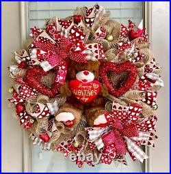 NEW 28 Valentine’s Day red wreath with bear FREE SHIPPING
