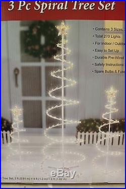 NEW 3 PC SPIRAL TREE SET LIGHTED 3FT 4FT 6FT OUTDOOR PRELIT LITE CHRISTMAS DECOR