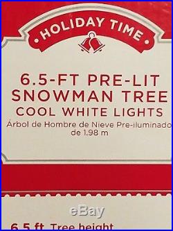 NEW 6.5 FT Pre-Llit SNOWMAN LED White FLOCKED Pre-Lit Christmas Tree LED Lights