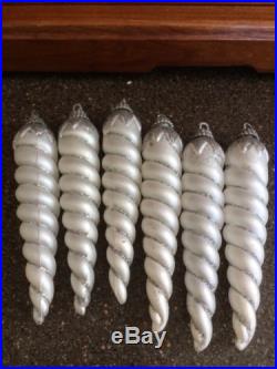 NEW 6 Thick Icicles White Silver Christmas Tree Ornaments Glitter Holiday Winter