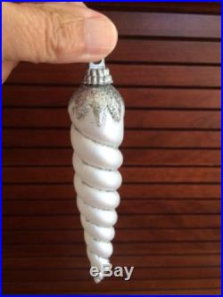 NEW 6 Thick Icicles White Silver Christmas Tree Ornaments Glitter Holiday Winter