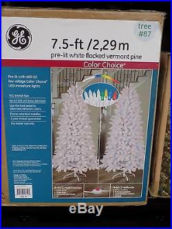 NEW 7.5′ Prelit White Flocked Vermont Pine Christmas Tree LED Color Choice NIB