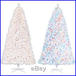 NEW 7.5′ WHITE PreLit Artificial Pine Christmas Tree Stand Color Changing Lights
