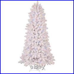 NEW 7.5′ White Flocked Prelit Vermont Pine Christmas Tree LED Color Choice NIB