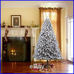 NEW 7.5 ft Snow Country Green Flocked Pine Pre Lit Christmas Tree CLEAR Lights