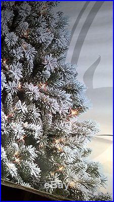 NEW 7.5 ft Snow Country Green Flocked Pine Pre Lit Christmas Tree CLEAR Lights