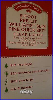 NEW 9 FOOT PreLit Christmas Tree Williams Pine SLIM Clear LED Lights 1878 TIPS