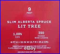 NEW 9 FOOT Pre-Lit SLIM Alberta Spruce Christmas Tree Clear Lights PreLit