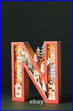 NEW ANTHROPOLOGIE Monogram Wonderland Light-Up Scene Christmas Letter N