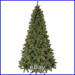 NEW ARTIFICIAL CHRISTMAS TREE 7.5′ Tall Green with Gold Glitter Pre-Lit Clear Lts