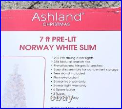 NEW Ashland 7ft Pre-Lit Norway White Slim Artificial Christmas Holiday Tree