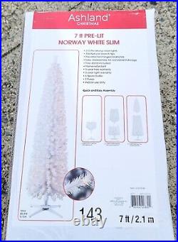 NEW Ashland 7ft Pre-Lit Norway White Slim Artificial Christmas Holiday Tree