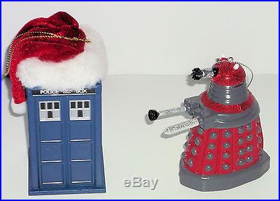 NEW BBC Doctor Who Santa Hat Tardis & Glittery Red Dalek Christmas Ornament Set