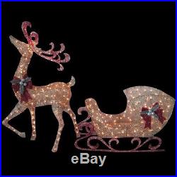 NEW CHRISTMAS Lighted 5' Gold Reindeer with 44 Sleigh Lawn Decoration Yard Decor