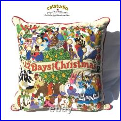 NEW Catstudio 12 DAYS OF CHRISTMAS X-LARGE 30 x 30 Pillow Hand Embroidered
