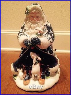 NEW Fitz & Floyd BRISTOL Christmas SANTA COOKIE JAR Woodland Animals Navy Blue