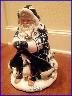 NEW Fitz & Floyd BRISTOL Christmas SANTA COOKIE JAR Woodland Animals Navy Blue