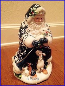 NEW Fitz & Floyd BRISTOL Christmas SANTA COOKIE JAR Woodland Animals Navy Blue