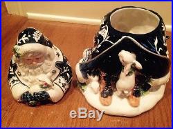 NEW Fitz & Floyd BRISTOL Christmas SANTA COOKIE JAR Woodland Animals Navy Blue