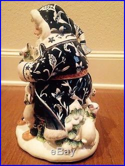 NEW Fitz & Floyd BRISTOL Christmas SANTA COOKIE JAR Woodland Animals Navy Blue