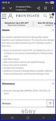 NEW Frontgate 3 Tier Stackable Christmas Ornament Storage Case Box Holds 60