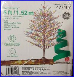 NEW GE 5´ Ft Tall Winterberry Christmas Tree with200 Sugar Plum Color LEDs