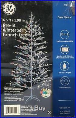 NEW- GE 6.5ft Winterberry White Artificial Christmas Tree with 200 LED Lights