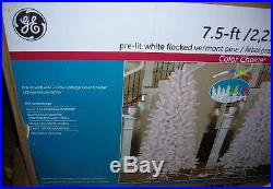 NEW GE 7.5' PreLit White FLOCKED Vermont Pine COLOR CHANGING Christmas Tree