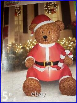 NEW Gemmy Christmas 5′ Teddy Bear Lighted Inflatable Airblown Blow-up