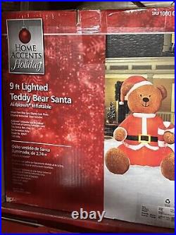NEW Gemmy Christmas 9′ Giant Teddy Bear Santa Lighted Inflatable Airblown Blowup