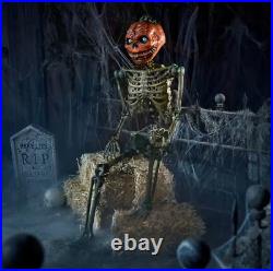 NEW? Home Accents Rotten Patch 6 ft Poseable Pumpkin Skeleton LCD Halloween