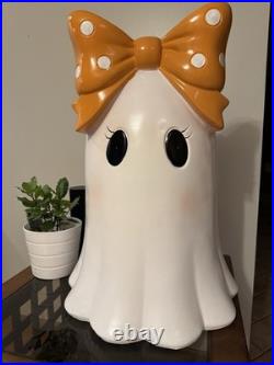 NEW LARGE 24 Halloween Summerween Large Ghost with Orange & White Polka Dot Bow
