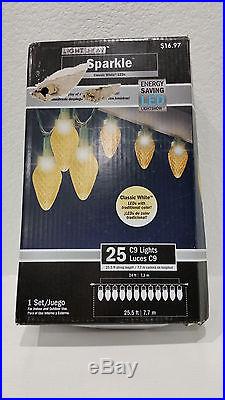 NEW Lightshow Sparkle LED C9 Classic White Christmas Lights, 25 Count