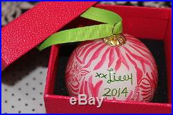 NEW Lilly Pulitzer 2014 Signed Glass Christmas Ornament Capri Pink I'm Game