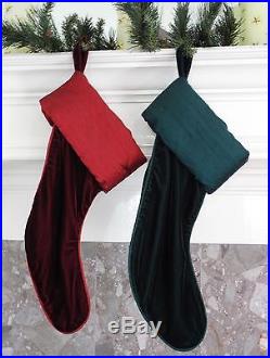 NEW Lot 6 Vintage Velvet Silk Dupioni Red Green Christmas Stockings Solid Velour
