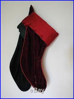 NEW Lot Set of 6 Vintage Velvet Silk Dupioni Red Green Christmas Stockings Solid