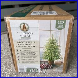 NEW My Texas House 4FT Pre-Lit Cypress Pot Christmas Tree LED Lights
