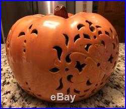 NEW POTTERY BARN Medium luminary ceramic punched PUMPKIN Halloween Fall Harvest