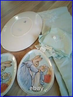 NEW! Pottery Barn Kids Beatrix Potter Tablecloth, 8 Napkins, 6 Plates, 1 Platter