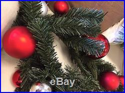 NEW Pottery Barn ORNAMENT PINE GARLAND Red & Silver Set of 2 Christmas