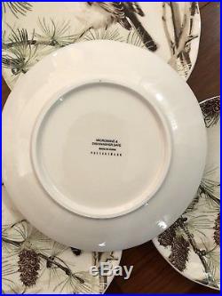 NEW Pottery Barn S/4 SNOW PINE BIRD Salad PLATES CHRISTMAS WINTER SOLD OUT