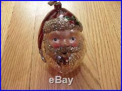 NEW Pottery Barn Santa Head Mercury Glass Ornament Glitter Christmas